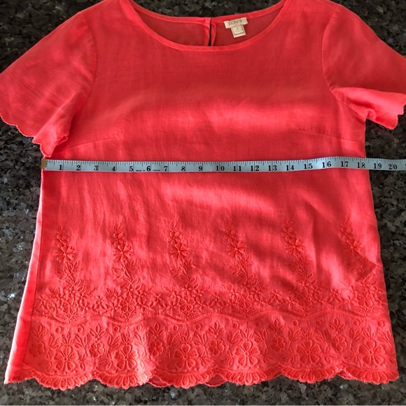 J CREW Factory Pink/Coral Embroidered Floral Shirt - Picture 9 of 13